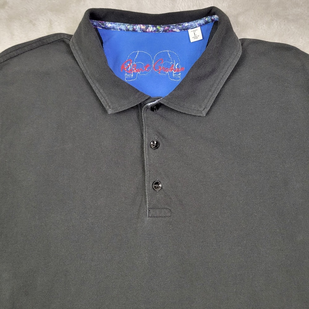 Robert Graham Polo Shirt Mens Large Black Skulls Classic Short Sleeve Casual
